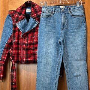 Alice and Olivia denim and Plaid Jacket with Matching Pants